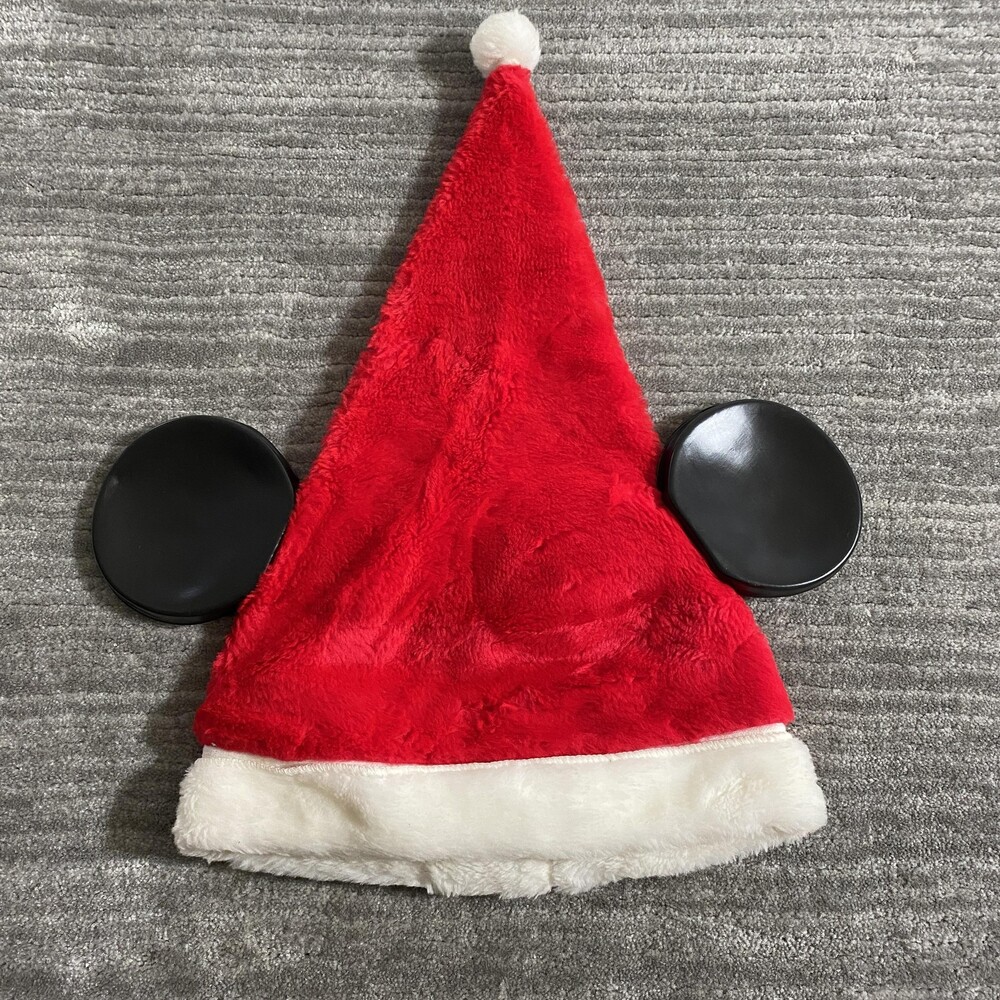 Disney Mickey Mouse Santa Hat One SizeFits All Red White Christmas Plush Mens